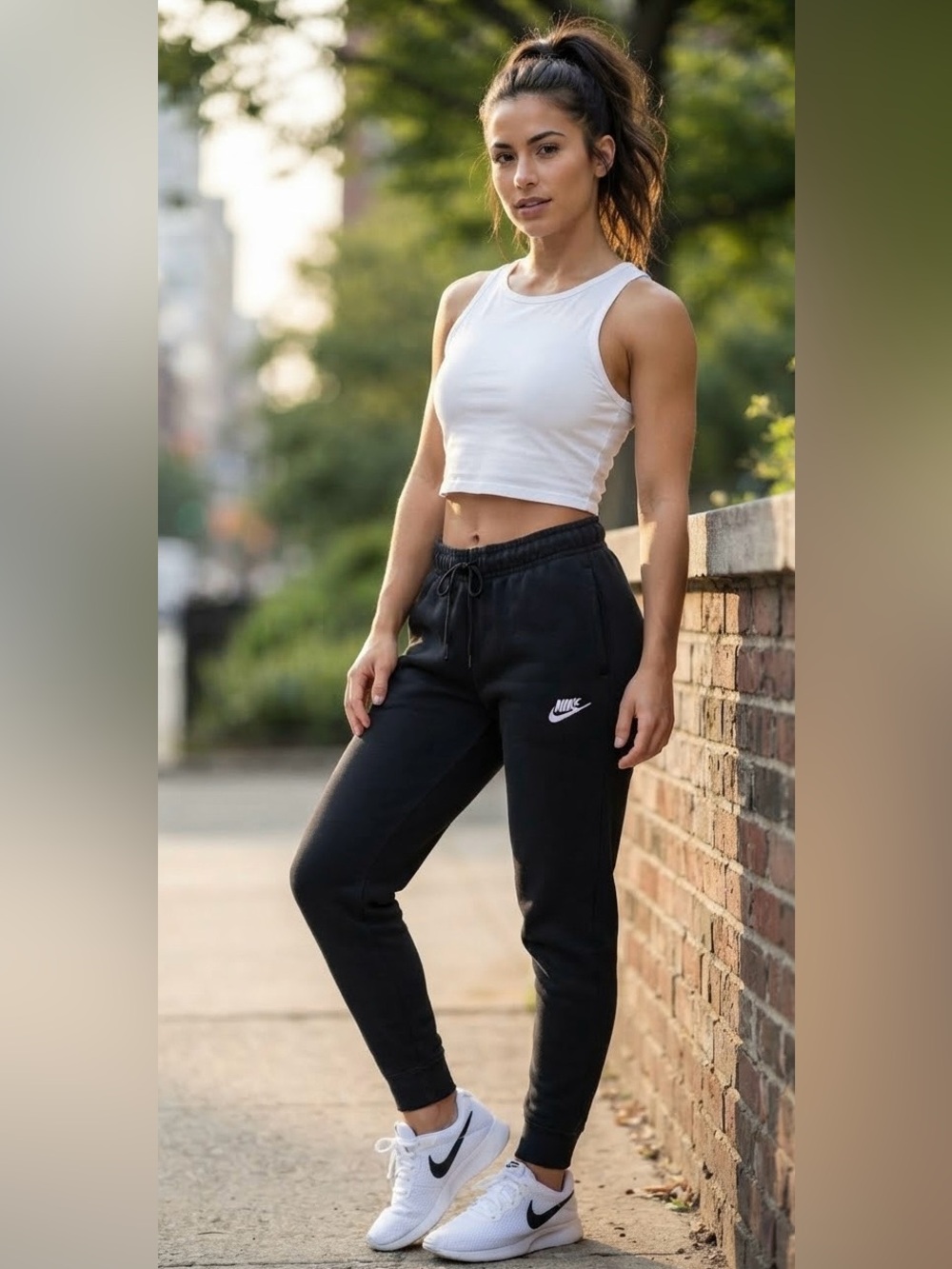 Nike Black Drawstring Jogger Pants with White Logo